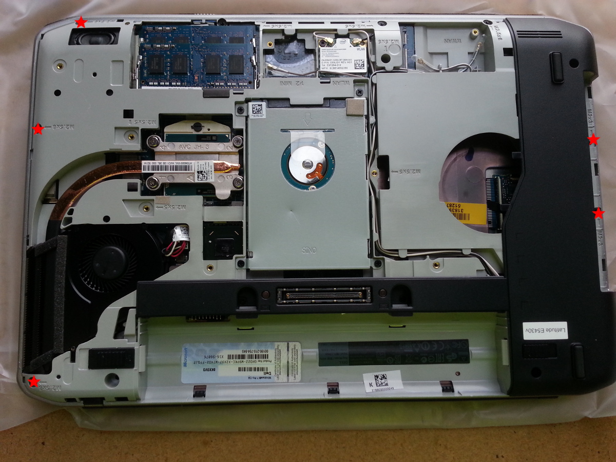 Dell Latitude E5430v bottom panel screw locations side panel off